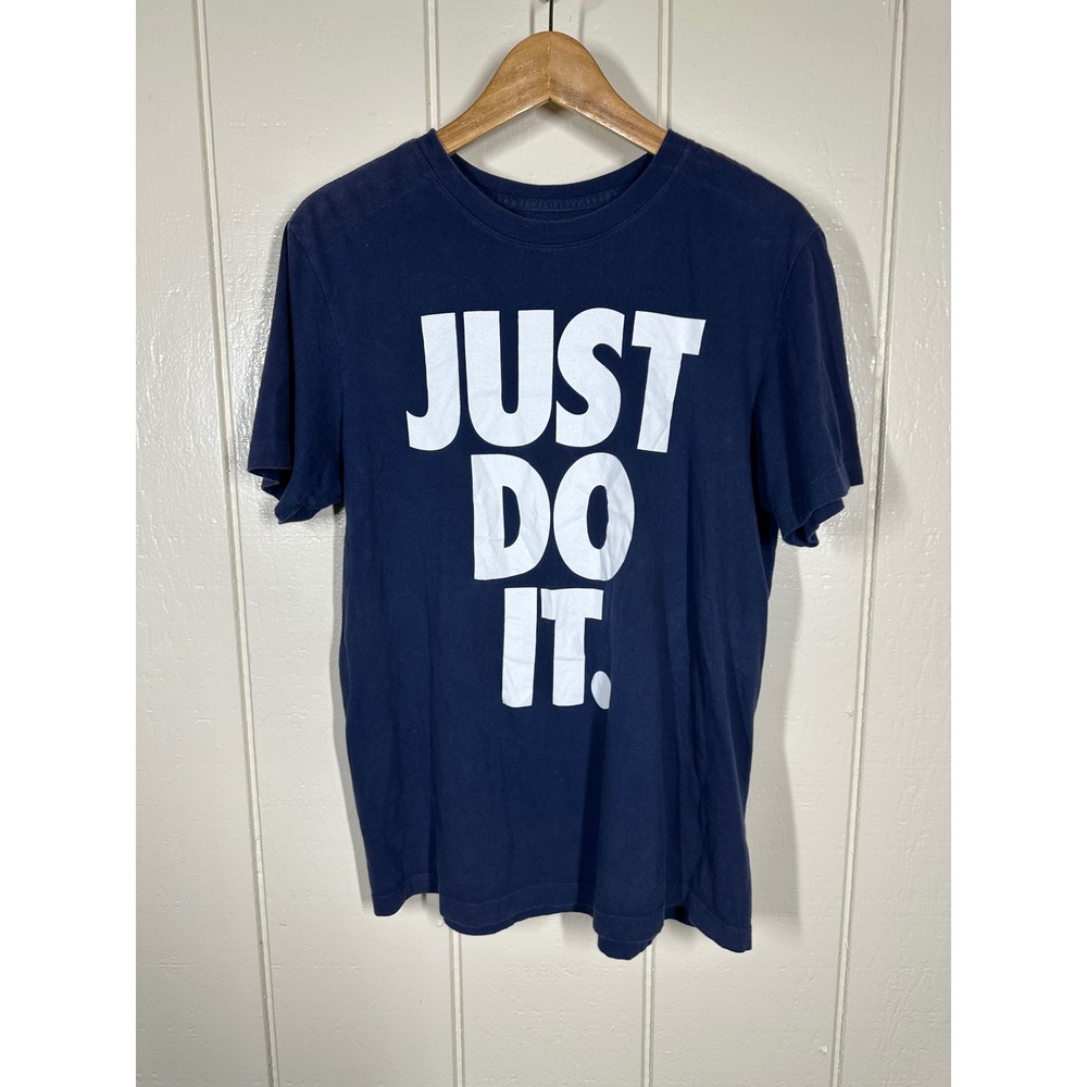 Nike T-Shirt Mens M Navy Blue Just Do It Graphic Tee Short Sleeve 7527